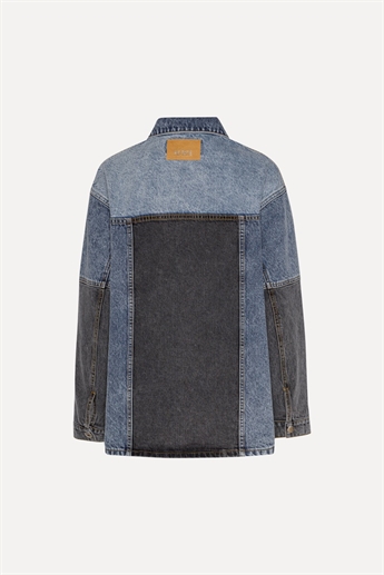 Rotate, Oversized Patchwork Jacket, Medium Blue Denim