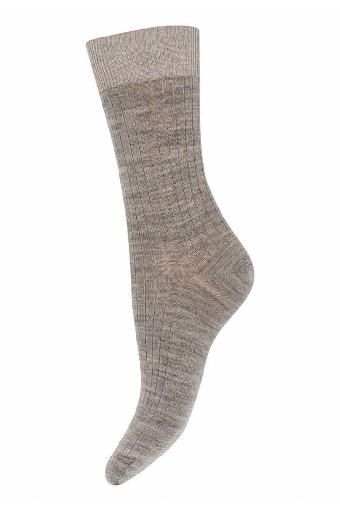 MP Denmark, Erin Wool Rib Socks, Light Brown Melange