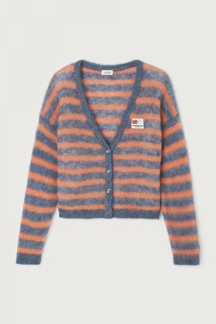 American Vintage, NEN19AE Cardigan, TORNADO MELANGE STRIPED