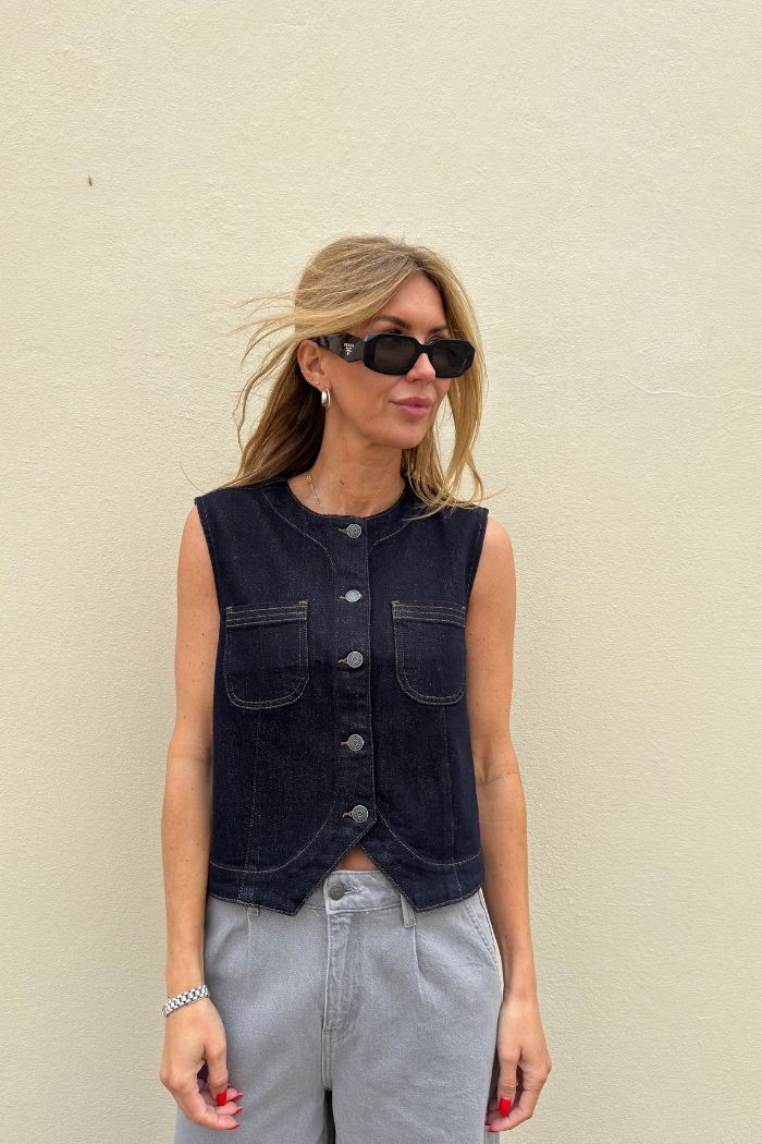 Milla denim waistcoat, Dark Blue denim