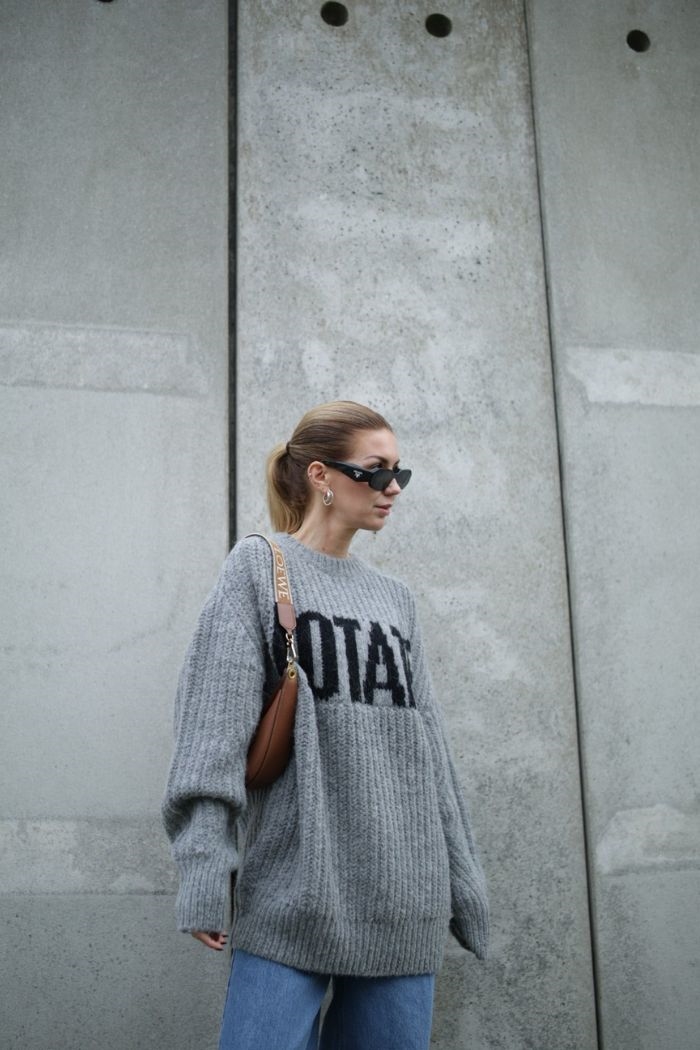 Rotate, Knitted Logo Sweater, Charcoal gray