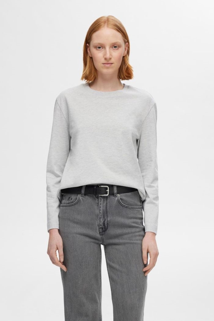 Essential LS Boxy Tee, Light Grey Melange 