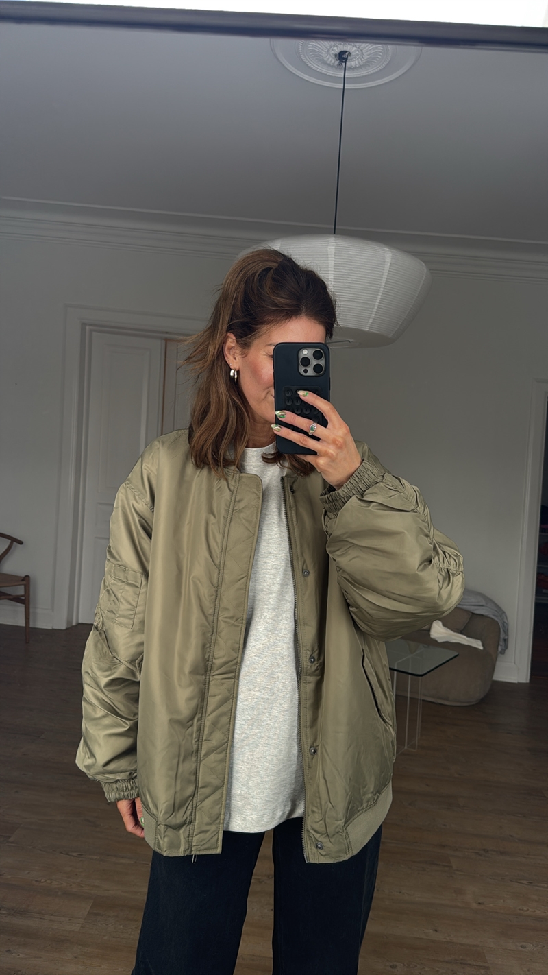 Carry Oversize Bomber Jacket, Taupe Gray