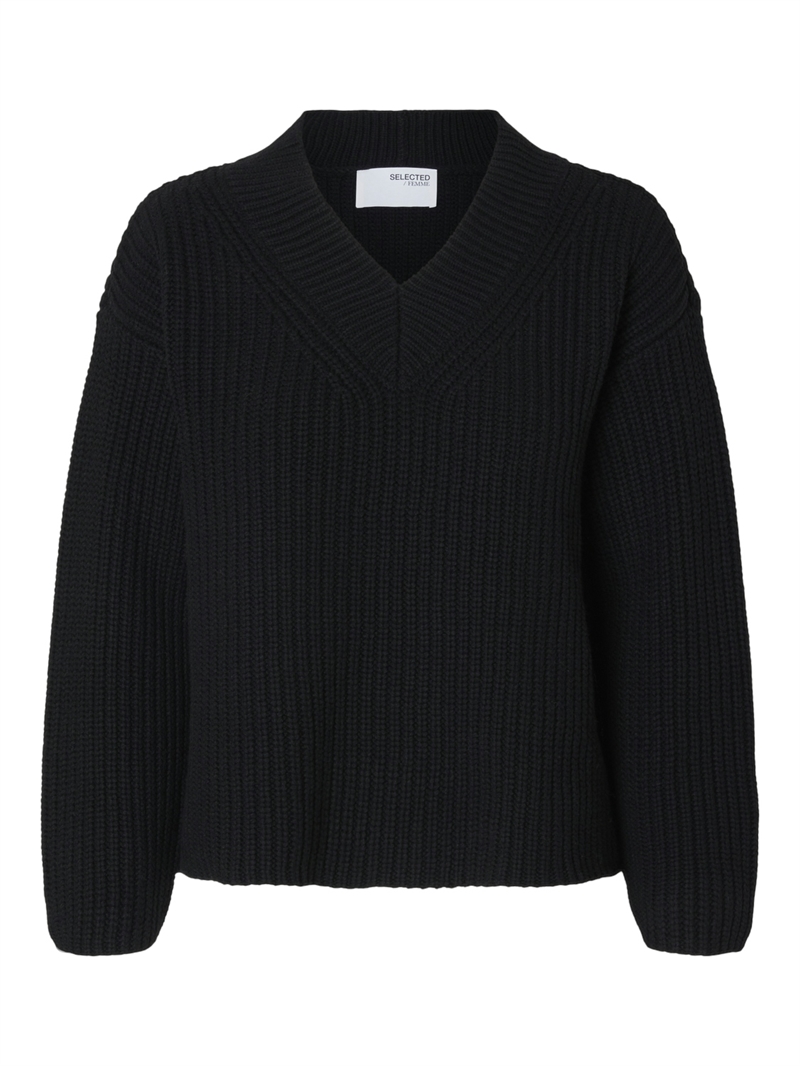 Selma LS V-Neck Knit, Black