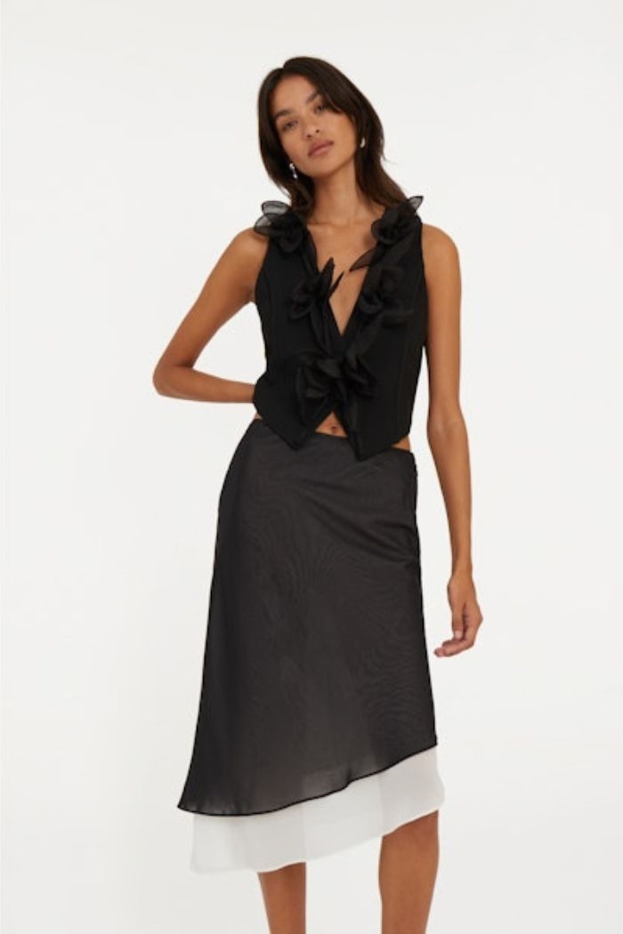 Rotate, Two Layer Chiffon Skirt, Black