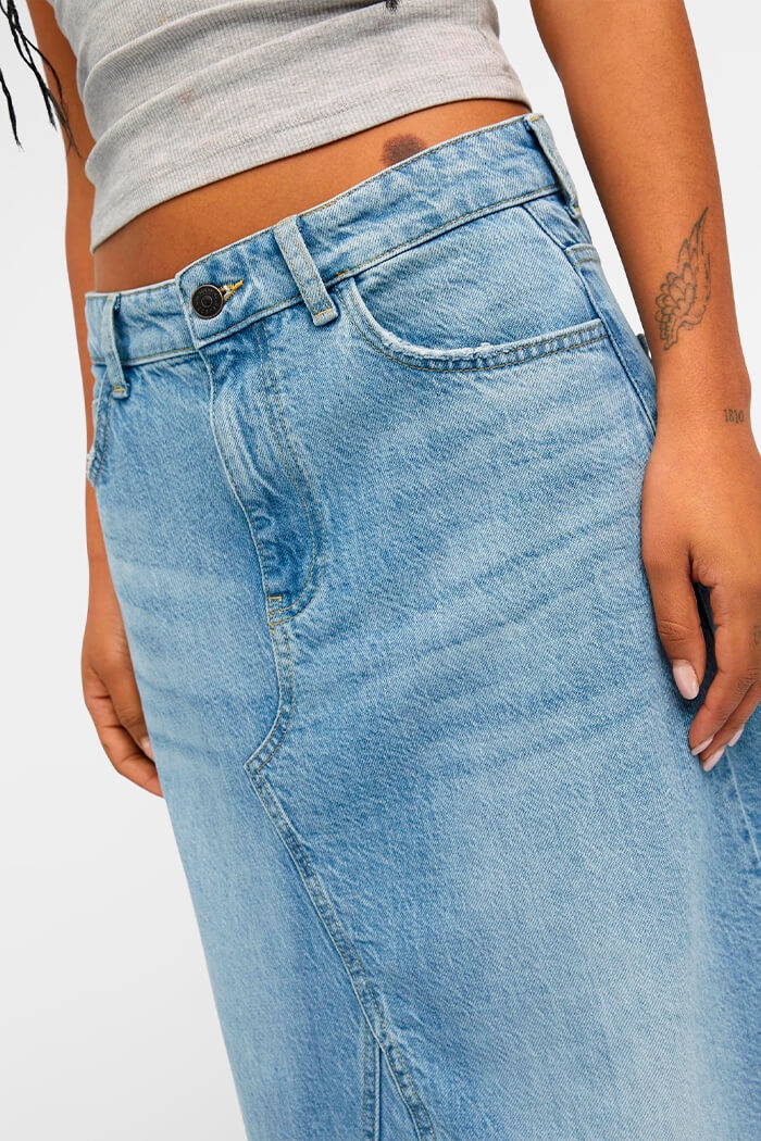 Harlow long denim skirt, Light blue denim 