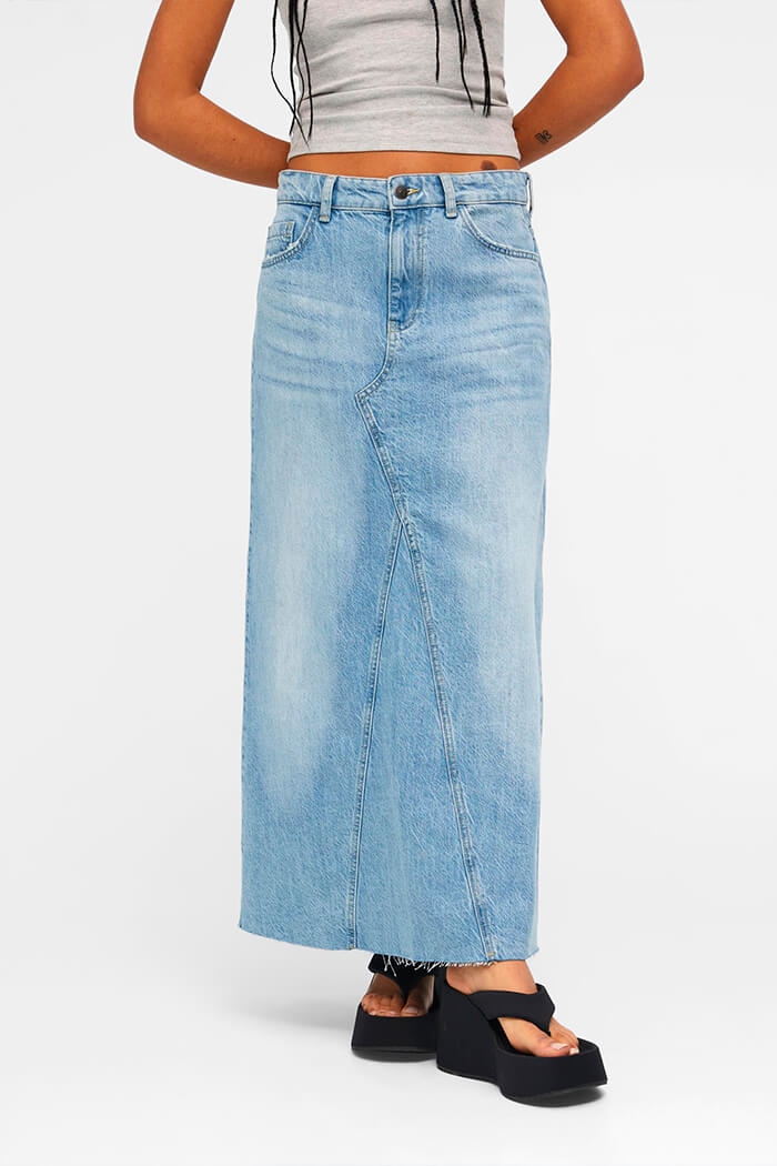 Harlow long denim skirt, Light blue denim 